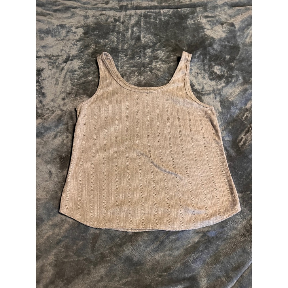 Live 2 Lounge Womens XL Taupe Pointelle Knit Scoop Neck Tank Top Sleeveless